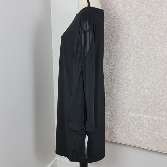 MSK Black Long Sheer Spit Sleeve Cocktail Special Occasion Shift Dress Sz L NEW - Picture 5 of 12